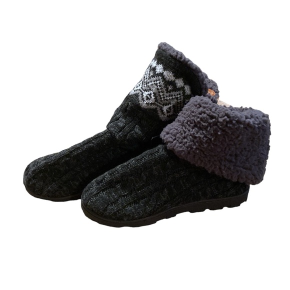 Muk Luks Mid Calf Knit Foldover Slipper Boots - Picture 11 of 14